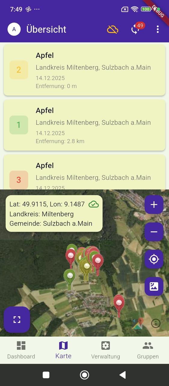 Screenshot der Kartenansicht