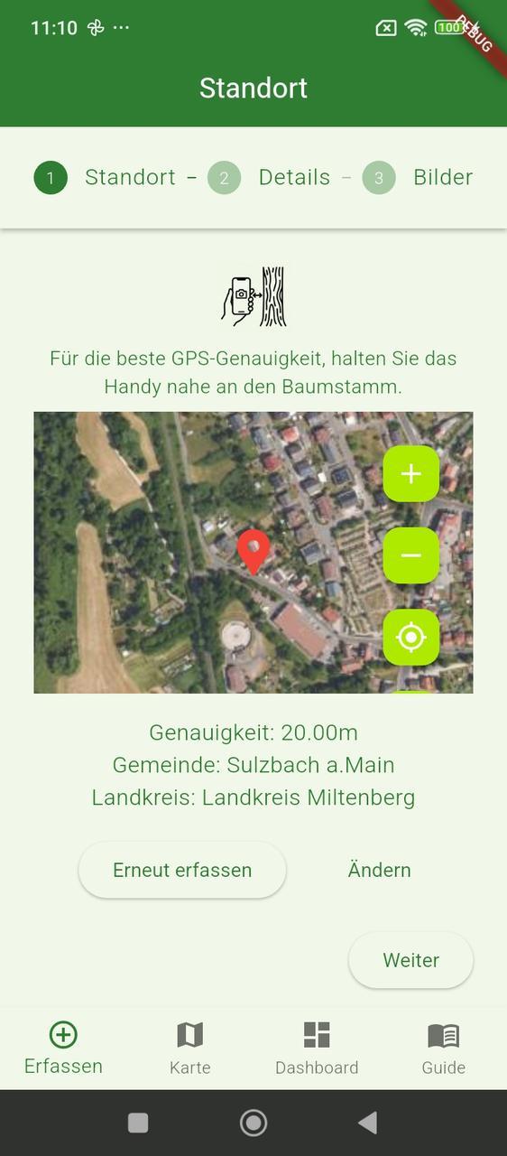 Screenshot der Datenerfassung - 1