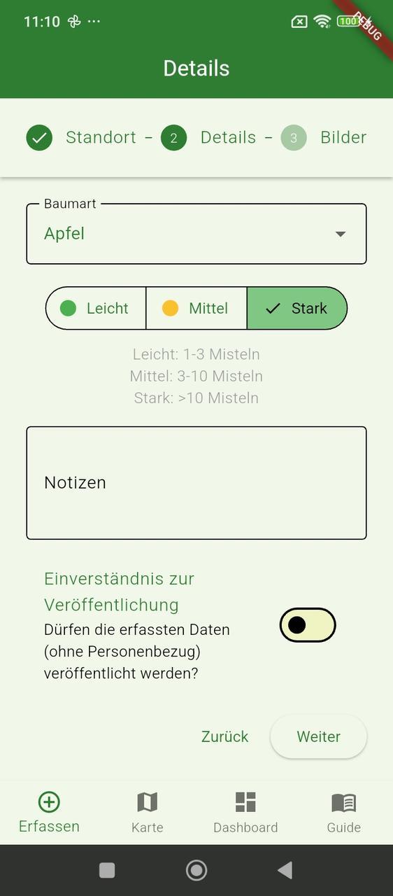 Screenshot der Datenerfassung - 2